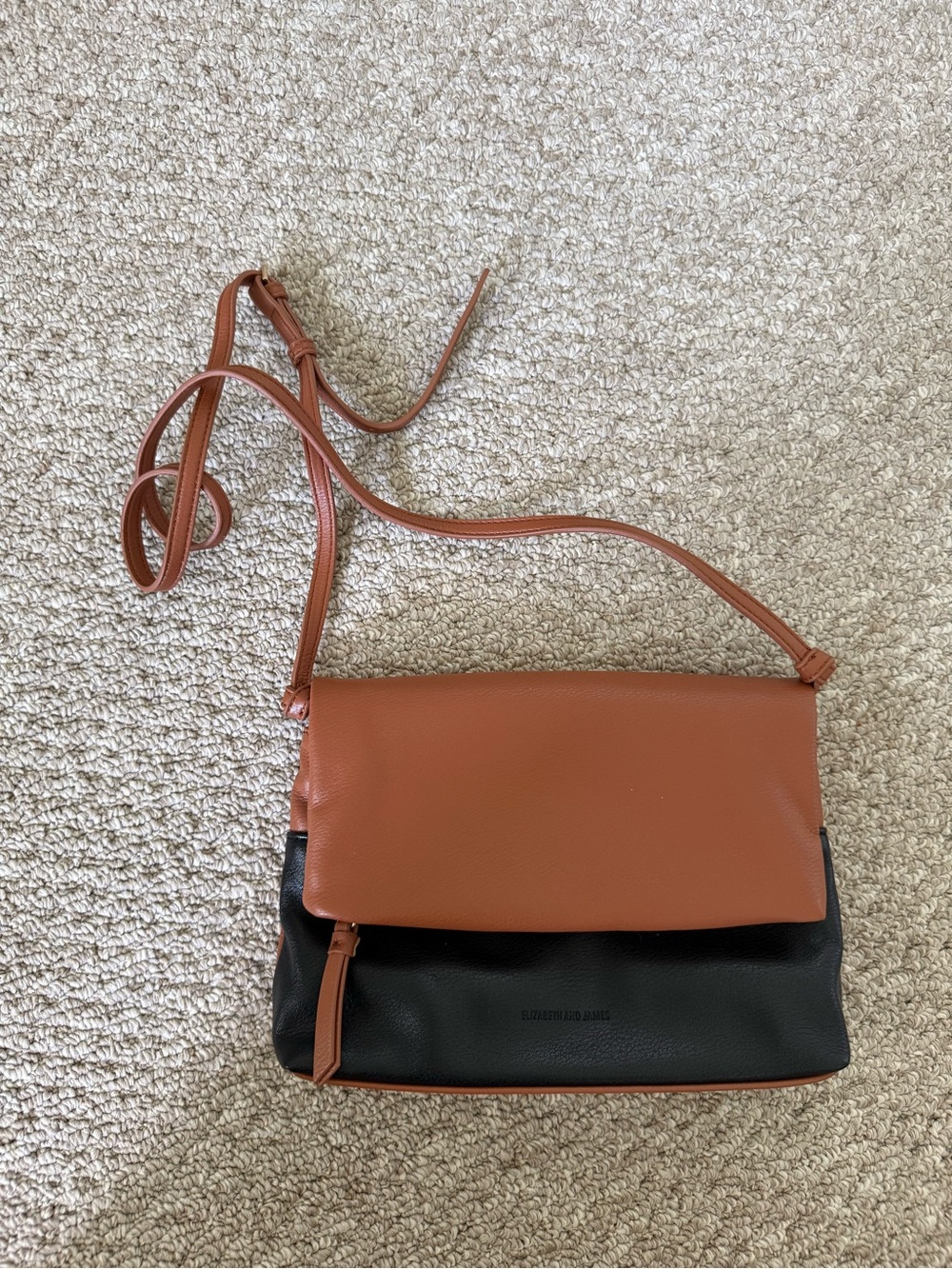 Elizabeth and James Foldover Crossbody Clutch Two Tone Cognac Black